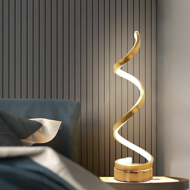 Spiraallint metalen tafellamp Simplicity Zwart/Wit/Goud LED-werkverlichting met cirkelvoetstuk warm/wit licht Clearhalo