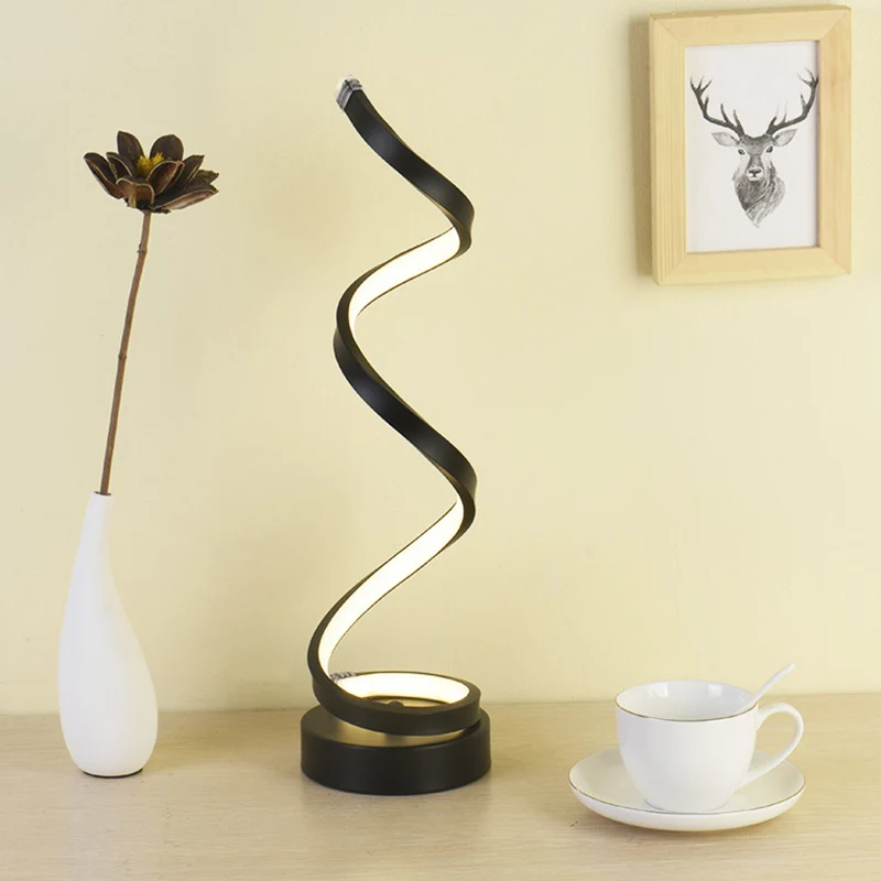 Spiraallint metalen tafellamp Simplicity Zwart/Wit/Goud LED-werkverlichting met cirkelvoetstuk warm/wit licht Clearhalo