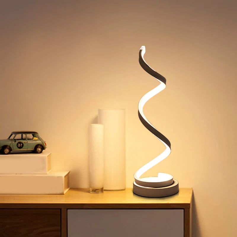 Spiraallint metalen tafellamp Simplicity Zwart/Wit/Goud LED-werkverlichting met cirkelvoetstuk warm/wit licht Clearhalo