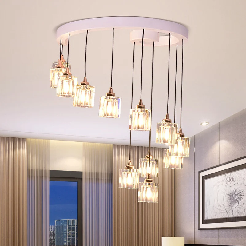 Spiraalvormige kristallen cilindercluster hangend modernisme slaapkamerhanglamp met 12 lampen wit Clearhalo