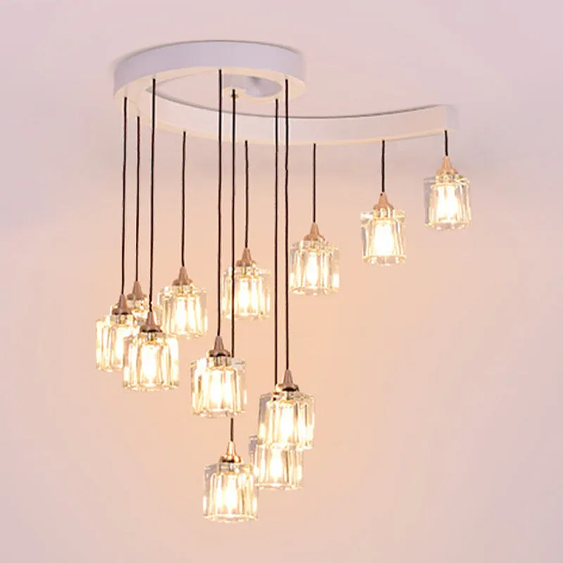 Spiraalvormige kristallen cilindercluster hangend modernisme slaapkamerhanglamp met 12 lampen wit Clearhalo