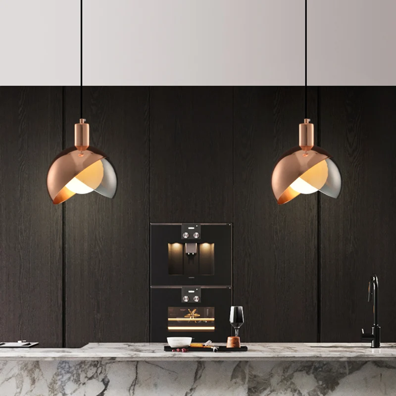 Split Dome Drop Lamp Modernistisch Metaal 1-lichts hanglamp met binnenbol opaal glazen kap Clearhalo