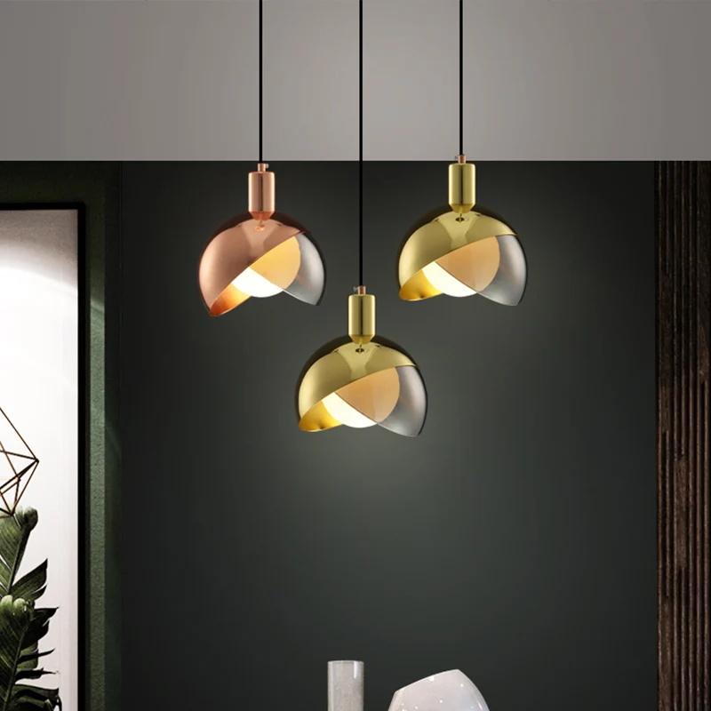 Split Dome Drop Lamp Modernistisch Metaal 1-lichts hanglamp met binnenbol opaal glazen kap Clearhalo