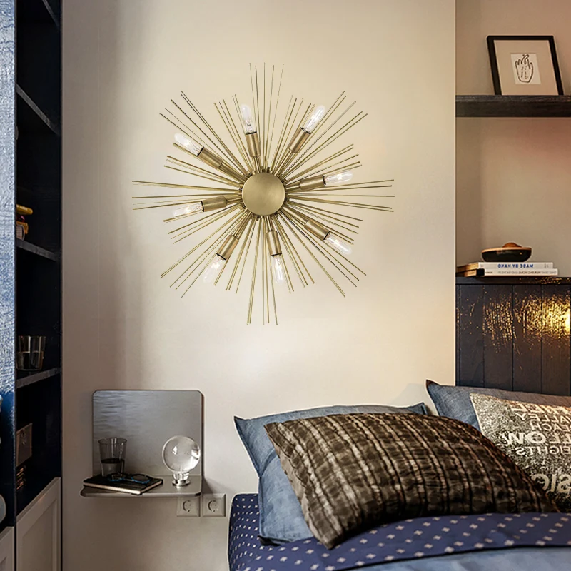 Spoetnik wandkandelaar moderne metalen 8-kops gouden afwerking wandgemonteerd lichtarmatuur Clearhalo