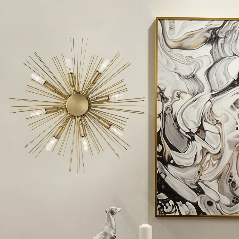 Spoetnik wandkandelaar moderne metalen 8-kops gouden afwerking wandgemonteerd lichtarmatuur Clearhalo