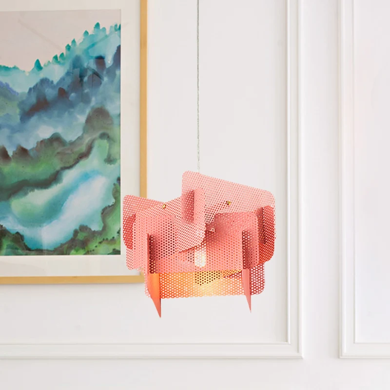 Staal gesplitst gaas scherm drop hanger moderne Vogue 1 kop roze/grijze hangende plafondlamp voor eetkamer Clearhalo