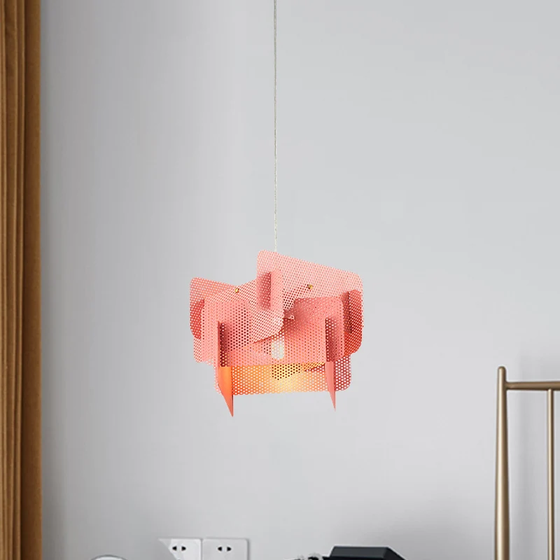 Staal gesplitst gaas scherm drop hanger moderne Vogue 1 kop roze/grijze hangende plafondlamp voor eetkamer Clearhalo