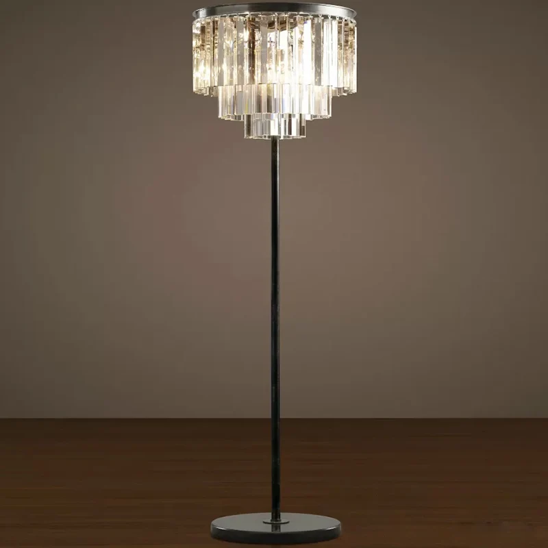 Staande lamp met 5 lampen, rustieke 1/3-laags kristallen blokvloerlamp zwart voor woonkamer Clearhalo