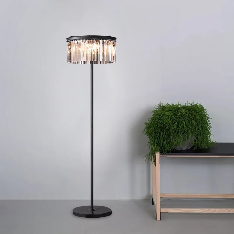Staande lamp met 5 lampen, rustieke 1/3-laags kristallen blokvloerlamp zwart voor woonkamer Clearhalo