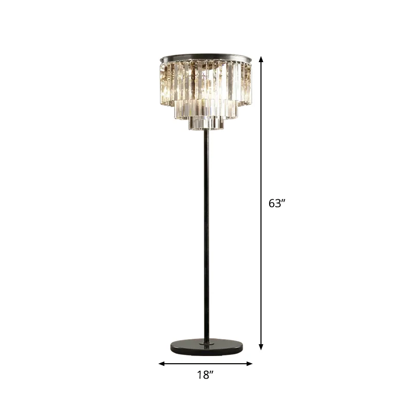 Staande lamp met 5 lampen, rustieke 1/3-laags kristallen blokvloerlamp zwart voor woonkamer Clearhalo