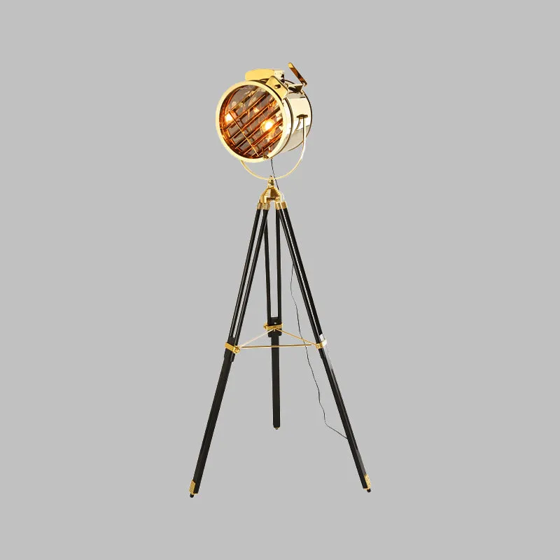 Staande lamp, zwart/hout, staande lamp, vintage metalen cilinderspot, vloerlamp met statief voor woonkamer Clearhalo