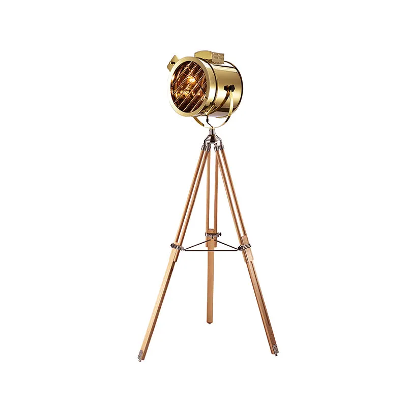Staande lamp, zwart/hout, staande lamp, vintage metalen cilinderspot, vloerlamp met statief voor woonkamer Clearhalo