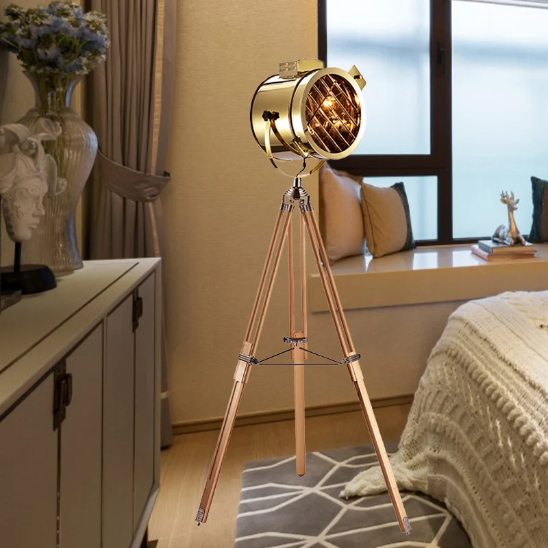 Staande lamp, zwart/hout, staande lamp, vintage metalen cilinderspot, vloerlamp met statief voor woonkamer Clearhalo