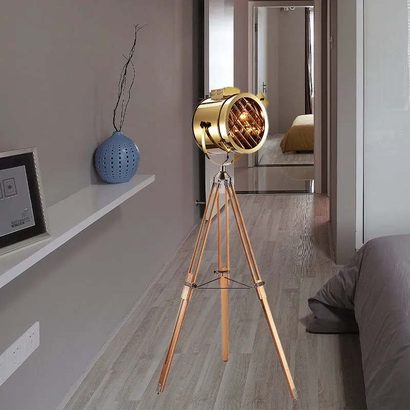 Staande lamp, zwart/hout, staande lamp, vintage metalen cilinderspot, vloerlamp met statief voor woonkamer Clearhalo