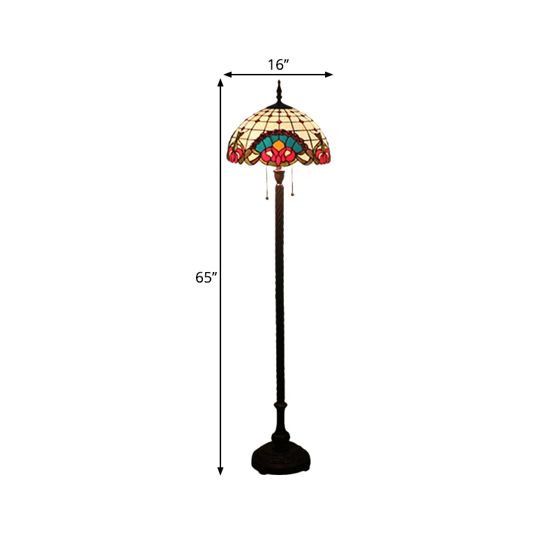 Staande lichtbarokke koepelvormige handgeslepen glazen leeslamp met 2 lampen zwart met trekketting Clearhalo