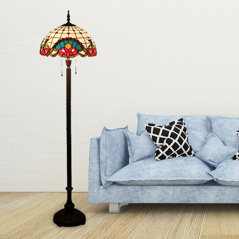 Staande lichtbarokke koepelvormige handgeslepen glazen leeslamp met 2 lampen zwart met trekketting Clearhalo