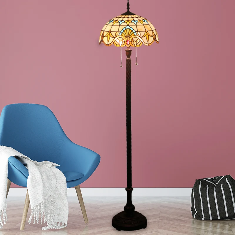 Staande lichtbarokke koepelvormige handgeslepen glazen leeslamp met 2 lampen zwart met trekketting Clearhalo