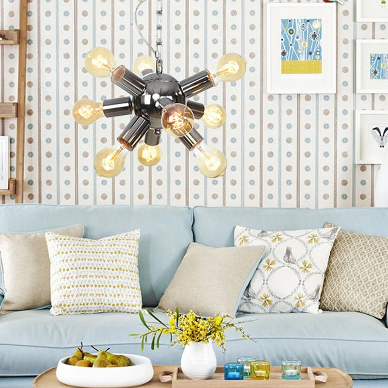 Starburst hangende kroonluchter hedendaagse metalen 9/12 lampen plafond hanglamp chroom Clearhalo