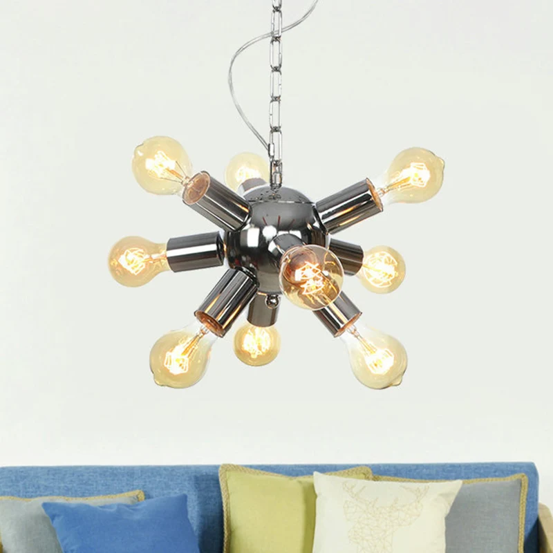 Starburst hangende kroonluchter hedendaagse metalen 9/12 lampen plafond hanglamp chroom Clearhalo