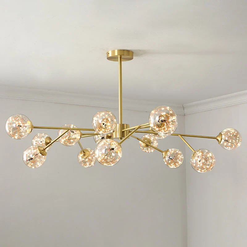 Starburst slingerlamp minimalistische metalen woonkamer LED-kroonluchterlamp met bubbelkap goud Clearhalo