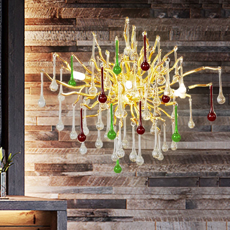 Starburst Wandmontage Licht Art Deco Helder/Rook Grijs/Veelkleurig Waterdrop Kristal 3 Hoofden Gouden Schans Lichtarmatuur...