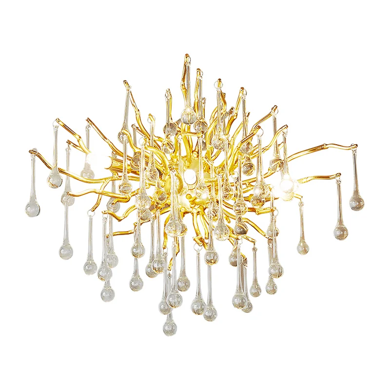 Starburst Wandmontage Licht Art Deco Helder/Rook Grijs/Veelkleurig Waterdrop Kristal 3 Hoofden Gouden Schans Lichtarmatuur...