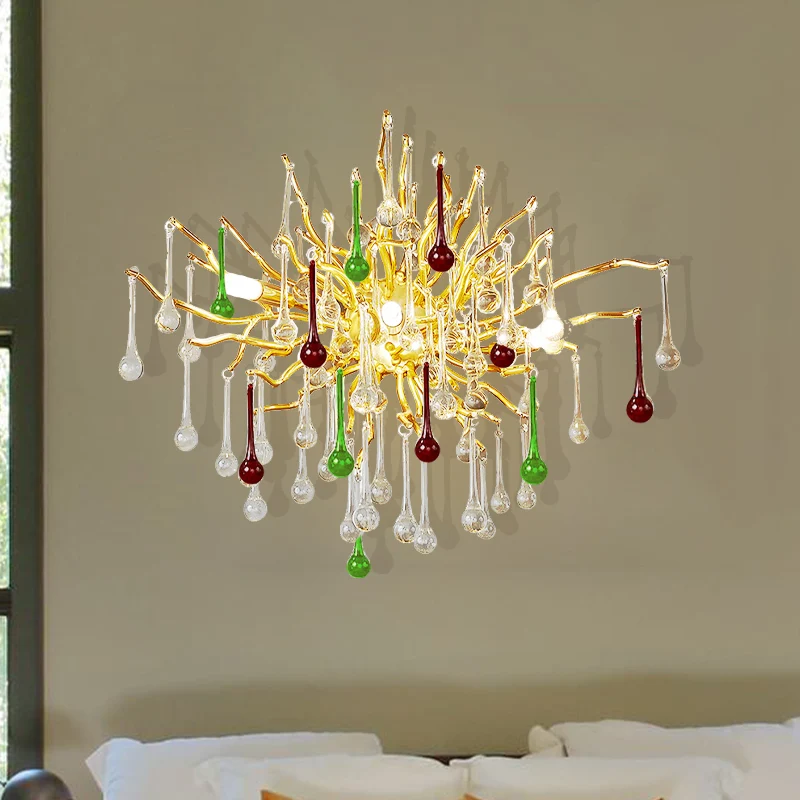 Starburst Wandmontage Licht Art Deco Helder/Rook Grijs/Veelkleurig Waterdrop Kristal 3 Hoofden Gouden Schans Lichtarmatuur...