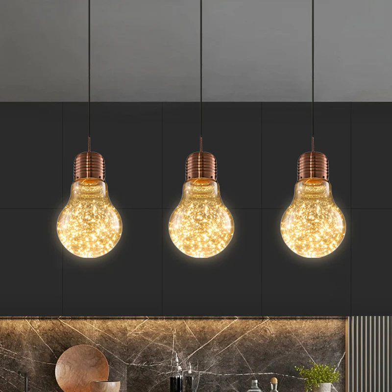 Starry Lichtslinger Noordse metalen LED-hanglamp met glazen lampenkap voor bar Clearhalo