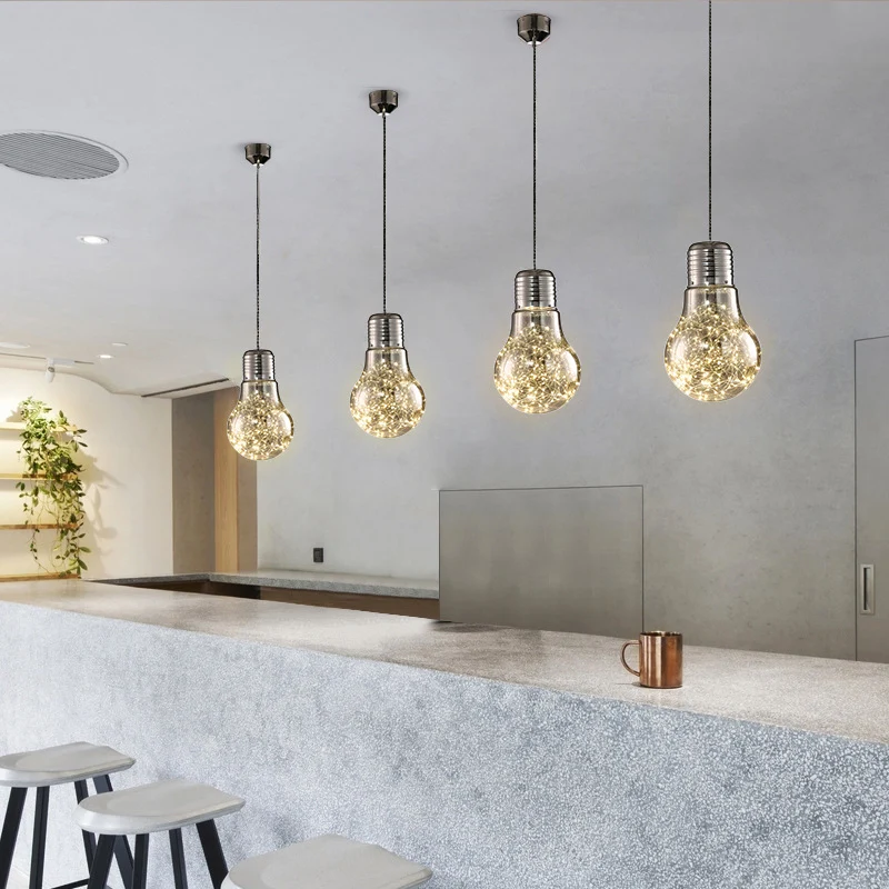 Starry Lichtslinger Noordse metalen LED-hanglamp met glazen lampenkap voor bar Clearhalo