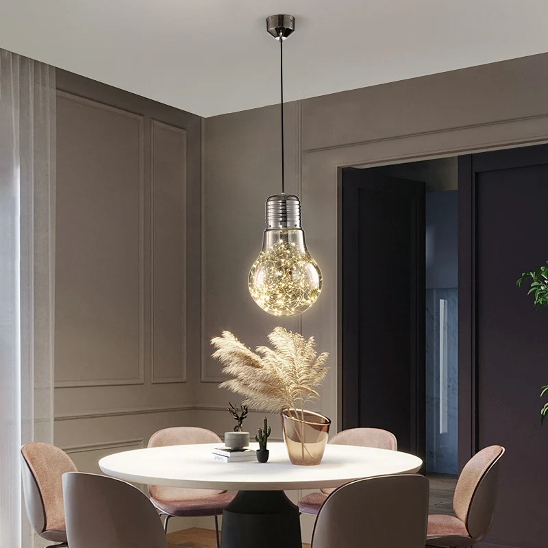 Starry Lichtslinger Noordse metalen LED-hanglamp met glazen lampenkap voor bar Clearhalo