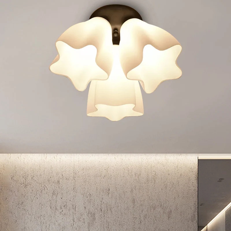 Ster semi-inbouwlamp eenvoudig wit glas 3/5 lampen slaapkamer dicht bij plafond verlichtingsarmatuur Clearhalo