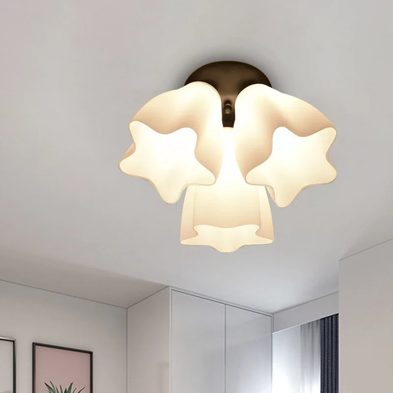 Ster semi-inbouwlamp eenvoudig wit glas 3/5 lampen slaapkamer dicht bij plafond verlichtingsarmatuur Clearhalo