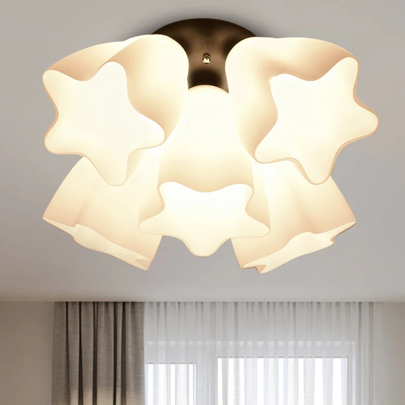 Ster semi-inbouwlamp eenvoudig wit glas 3/5 lampen slaapkamer dicht bij plafond verlichtingsarmatuur Clearhalo