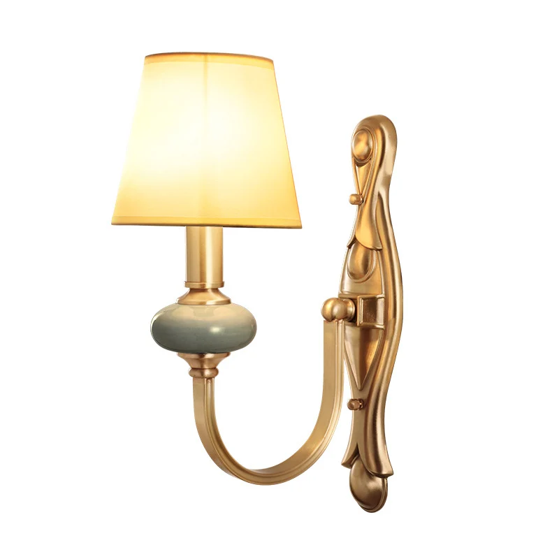 Stof messing wandkandelaar taps toelopende schaduw 1 licht vintage wandmontage lichtarmatuur voor woonkamer Clearhalo