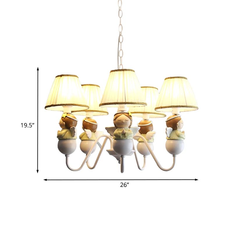 Stoffen conische hanglamp Cartoon 5-kops witte kroonluchterlamp met engelversiering Clearhalo