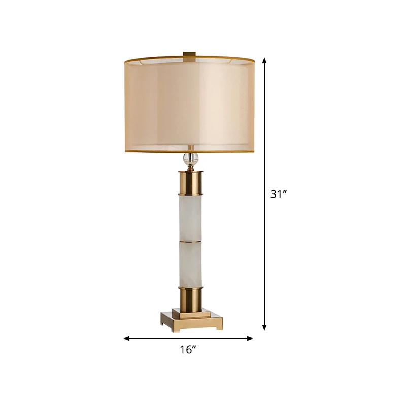 Stoffen Drum Nachtkastje Verlichting Moderne 1-lichts goudkleurige metalen tafellamp voor woonkamer Clearhalo