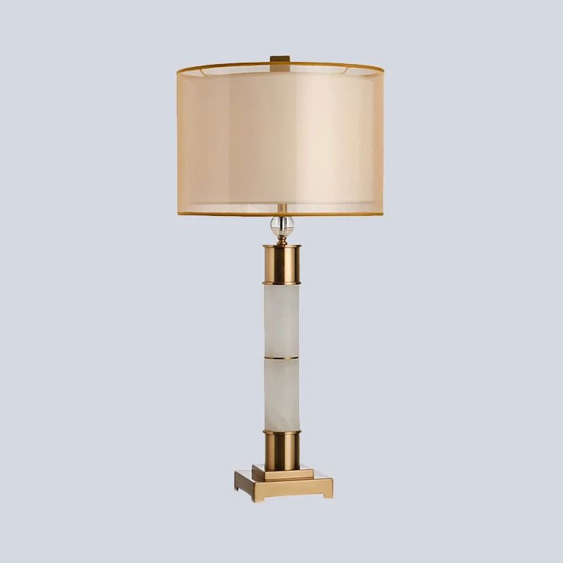 Stoffen Drum Nachtkastje Verlichting Moderne 1-lichts goudkleurige metalen tafellamp voor woonkamer Clearhalo