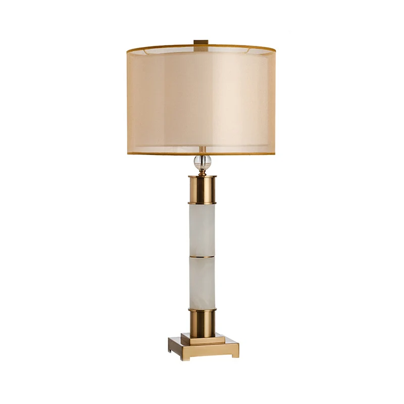 Stoffen Drum Nachtkastje Verlichting Moderne 1-lichts goudkleurige metalen tafellamp voor woonkamer Clearhalo