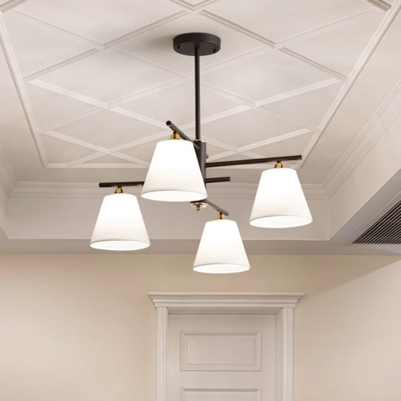 Stoffen taps toelopende hangende kroonluchter Traditionele 4/6/8 lampen Woonkamer hanglamp zwart/wit/rood Clearhalo