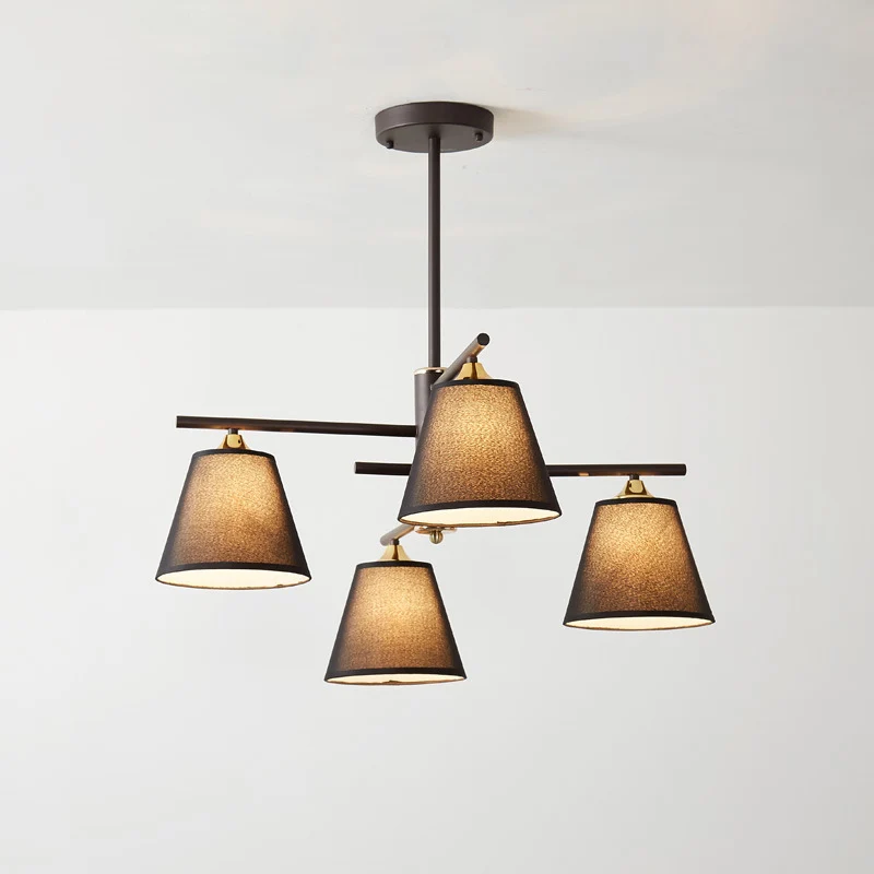 Stoffen taps toelopende hangende kroonluchter Traditionele 4/6/8 lampen Woonkamer hanglamp zwart/wit/rood Clearhalo