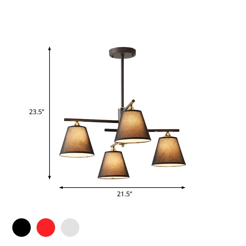 Stoffen taps toelopende hangende kroonluchter Traditionele 4/6/8 lampen Woonkamer hanglamp zwart/wit/rood Clearhalo