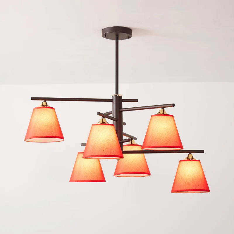 Stoffen taps toelopende hangende kroonluchter Traditionele 4/6/8 lampen Woonkamer hanglamp zwart/wit/rood Clearhalo