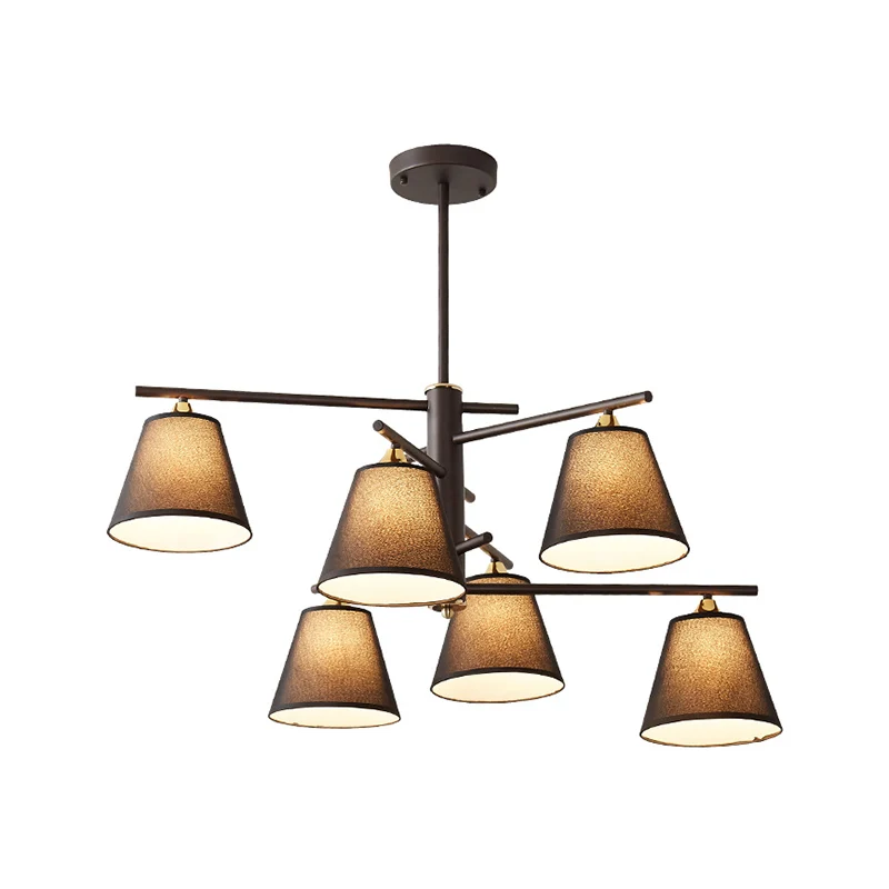 Stoffen taps toelopende hangende kroonluchter Traditionele 4/6/8 lampen Woonkamer hanglamp zwart/wit/rood Clearhalo