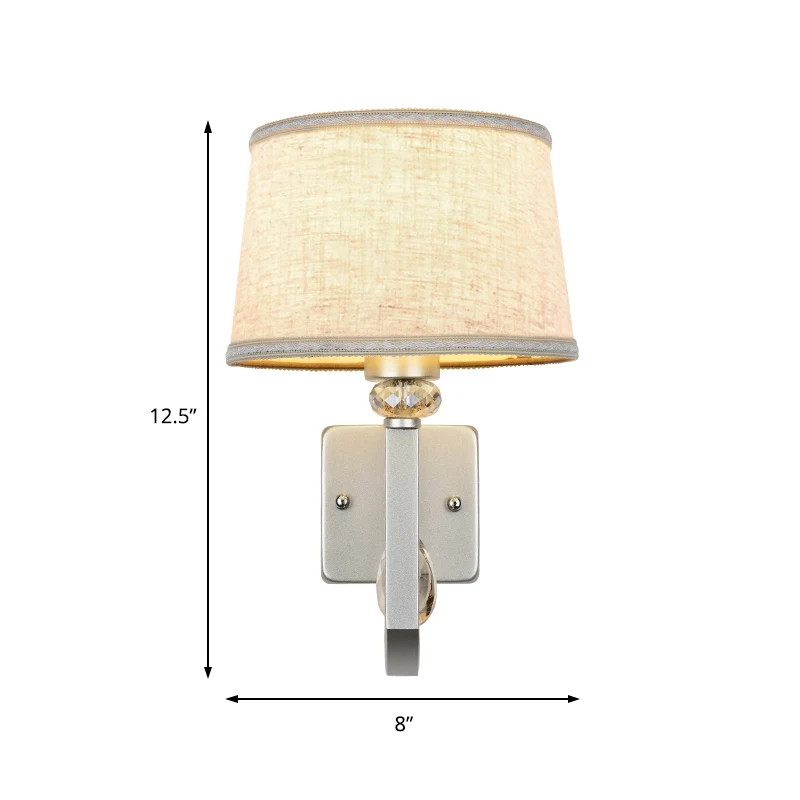 Stoffen trommelkap wandmontagelamp Moderne 1-lichts schanswandlamp met metalen vierkante achterplaat zilver Clearhalo