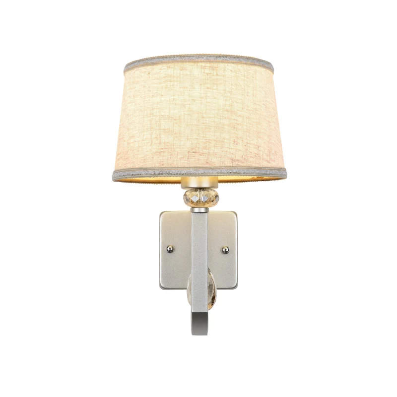 Stoffen trommelkap wandmontagelamp Moderne 1-lichts schanswandlamp met metalen vierkante achterplaat zilver Clearhalo