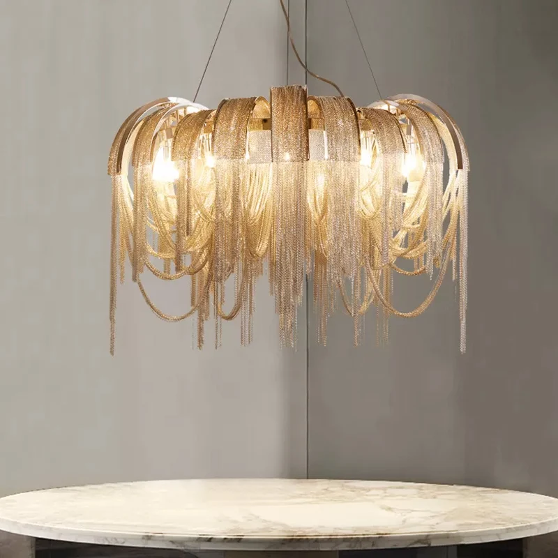 Stream Kroonluchter Verlichting Moderne aluminium ketting LED-hanglamp voor eetkamer Clearhalo