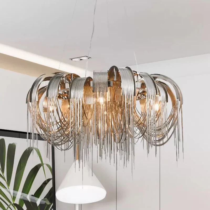 Stream Kroonluchter Verlichting Moderne aluminium ketting LED-hanglamp voor eetkamer Clearhalo