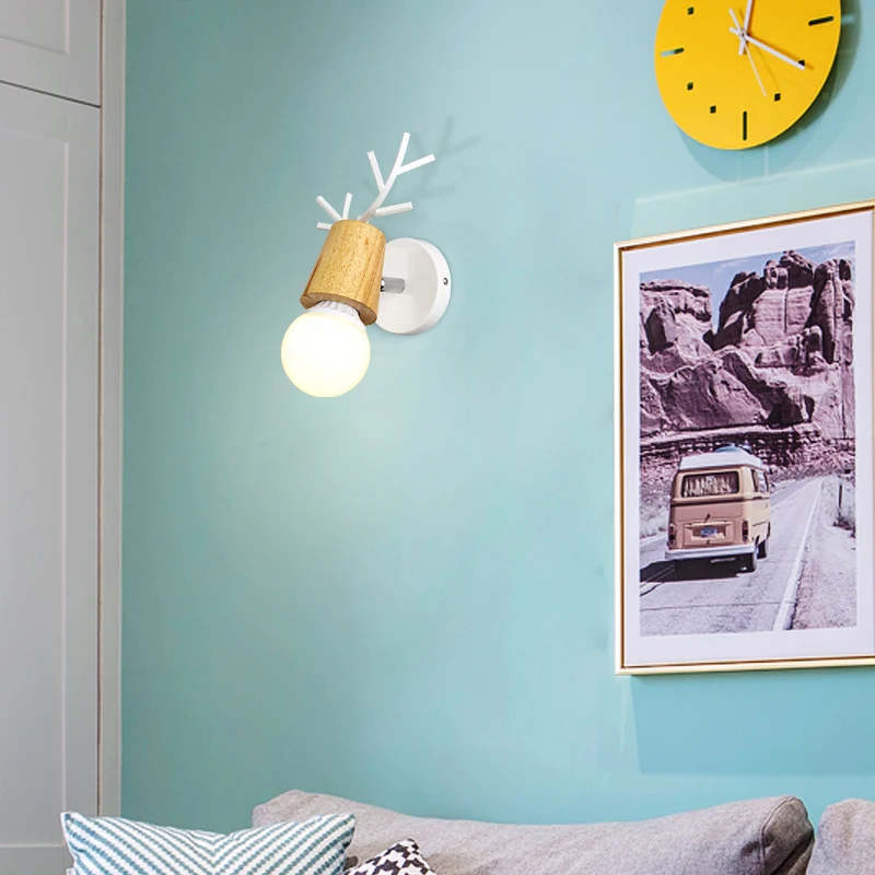 Studeerkamer hertenhoorn wandlamp metaal 1 kop rustieke stijl witte schanslamp Clearhalo