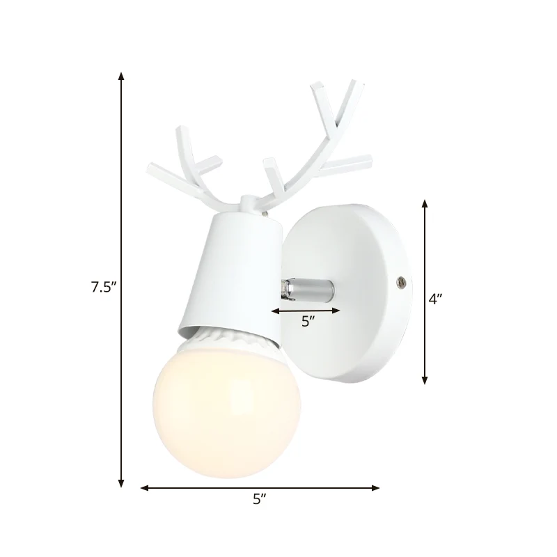 Studeerkamer hertenhoorn wandlamp metaal 1 kop rustieke stijl witte schanslamp Clearhalo