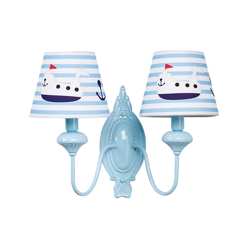 Studeerkamer taps toelopende kap wandlamp stof en metaal 2-kops kinderwandlamp blauw Clearhalo